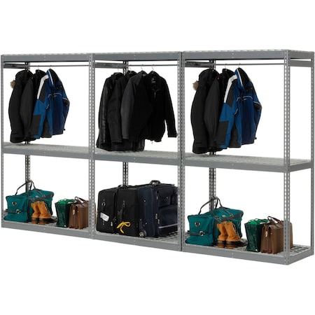 Global Industrial Boltless Luggage Garment Triple Rack, 144inW x 24inD x 84inH 796547